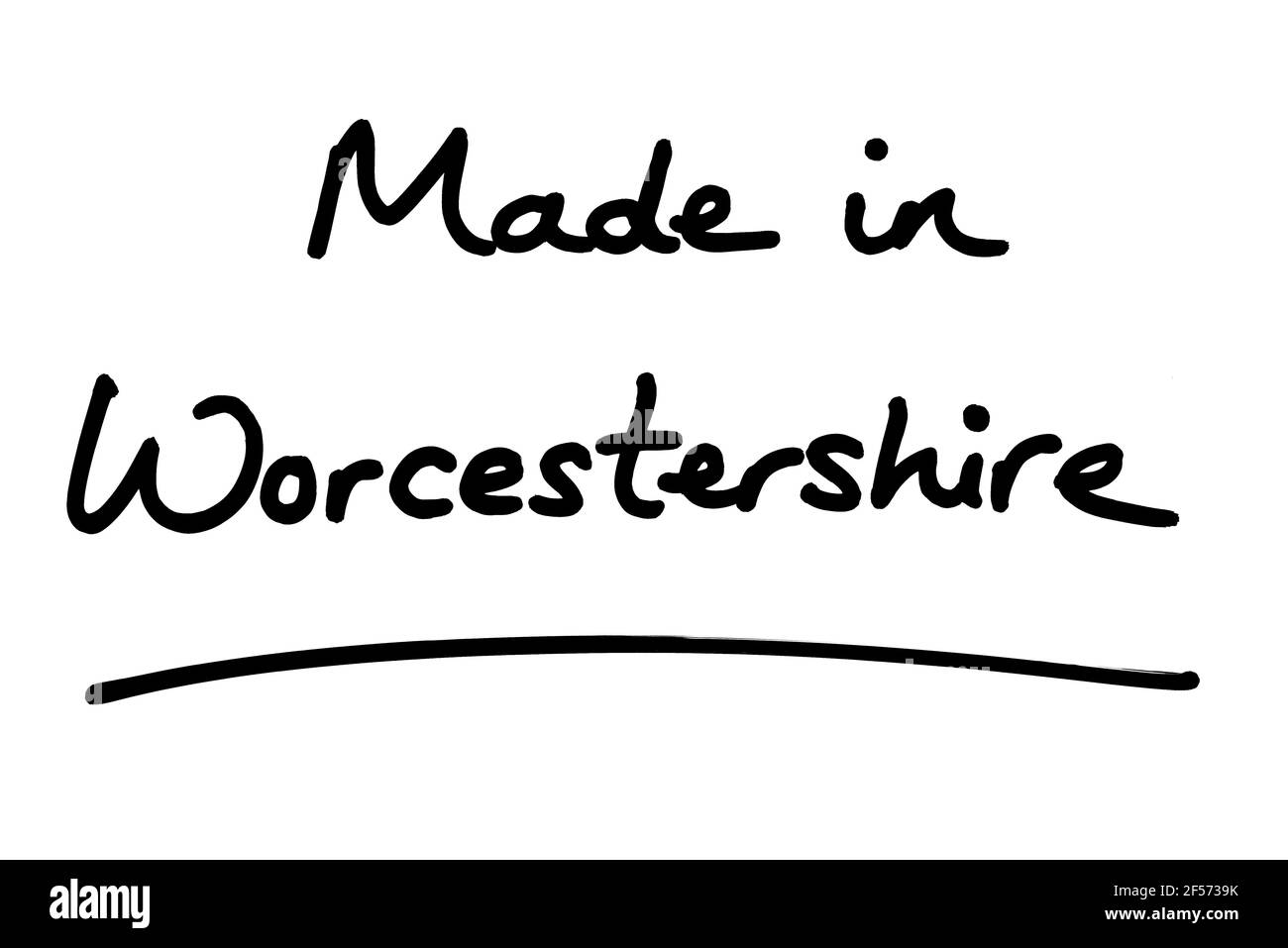 Made in Worcestershire, handwritten on a white background Stock Photo