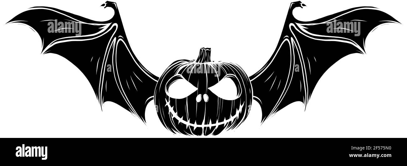 black silhouette of Halloween pumpkin with bat wings vector ...