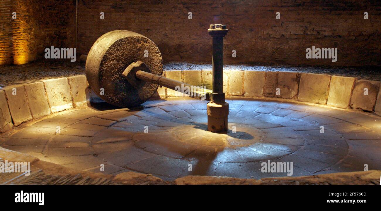 Tahona wheel in the museum of Hacienda San Jose distillery, Tequila, Jalisco, Mexico Stock Photo