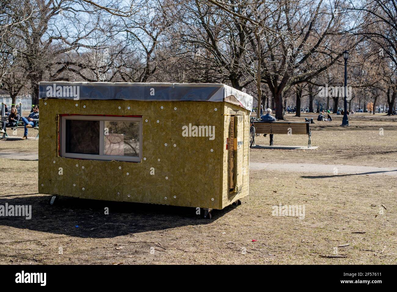 A tiny portable shelter built by private citizen Khaleel Seivwright for homeless people at