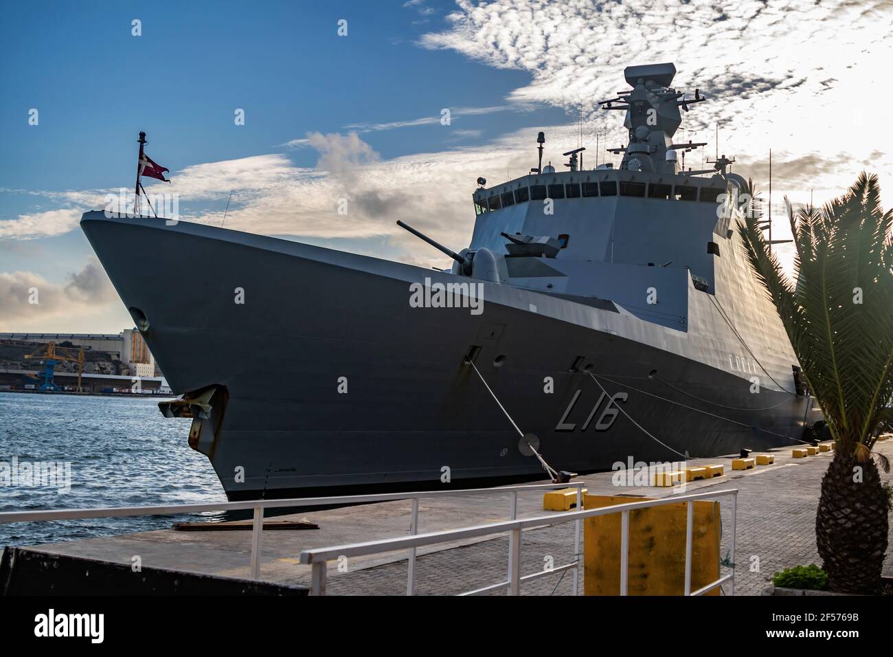 Royal Danish Navy Absalon-class L16 frigate HDMS Absalon combat ship at Malta harbour. Stock Photo