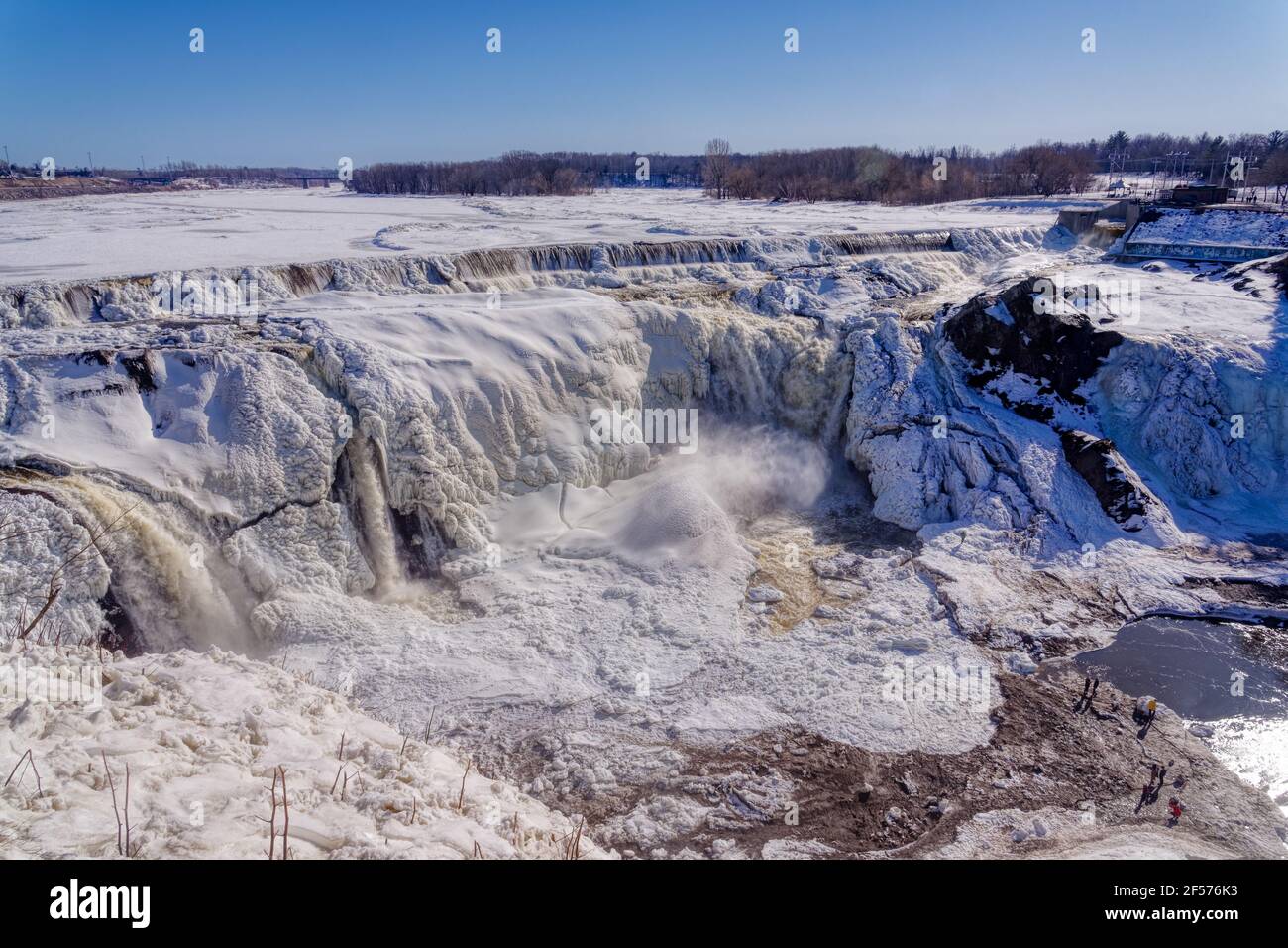 The spring thaw starting at the frozen Chutes de la Chaudière in Quebec City, Canada Stock Photo