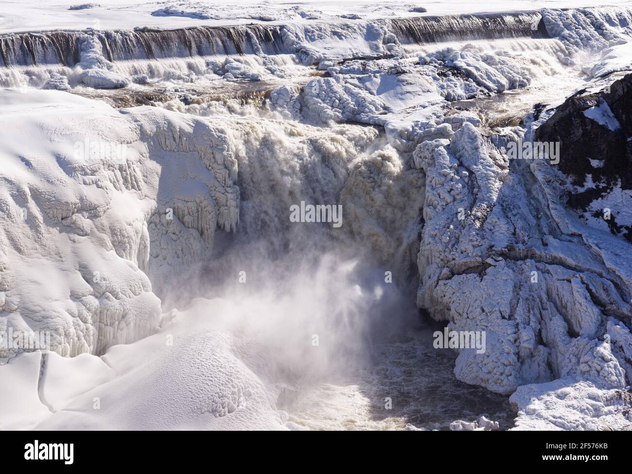 The spring thaw starting at the frozen Chutes de la Chaudière in Quebec City, Canada Stock Photo