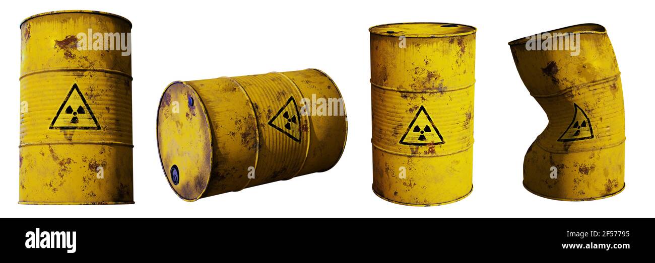 radioactive waste in barrels, isolated on white background Stock Photo