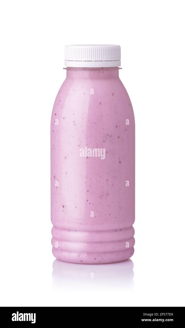 Bottle of homemade blueberry smoothie isolated on white Stock Photo