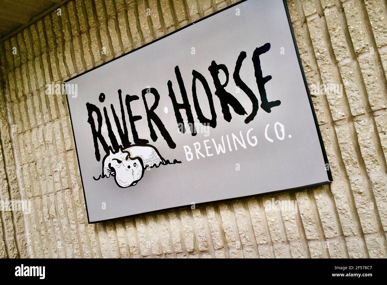 Sign at the River Horse Brewing Co. in Ewing, NJ USA Stock Photo