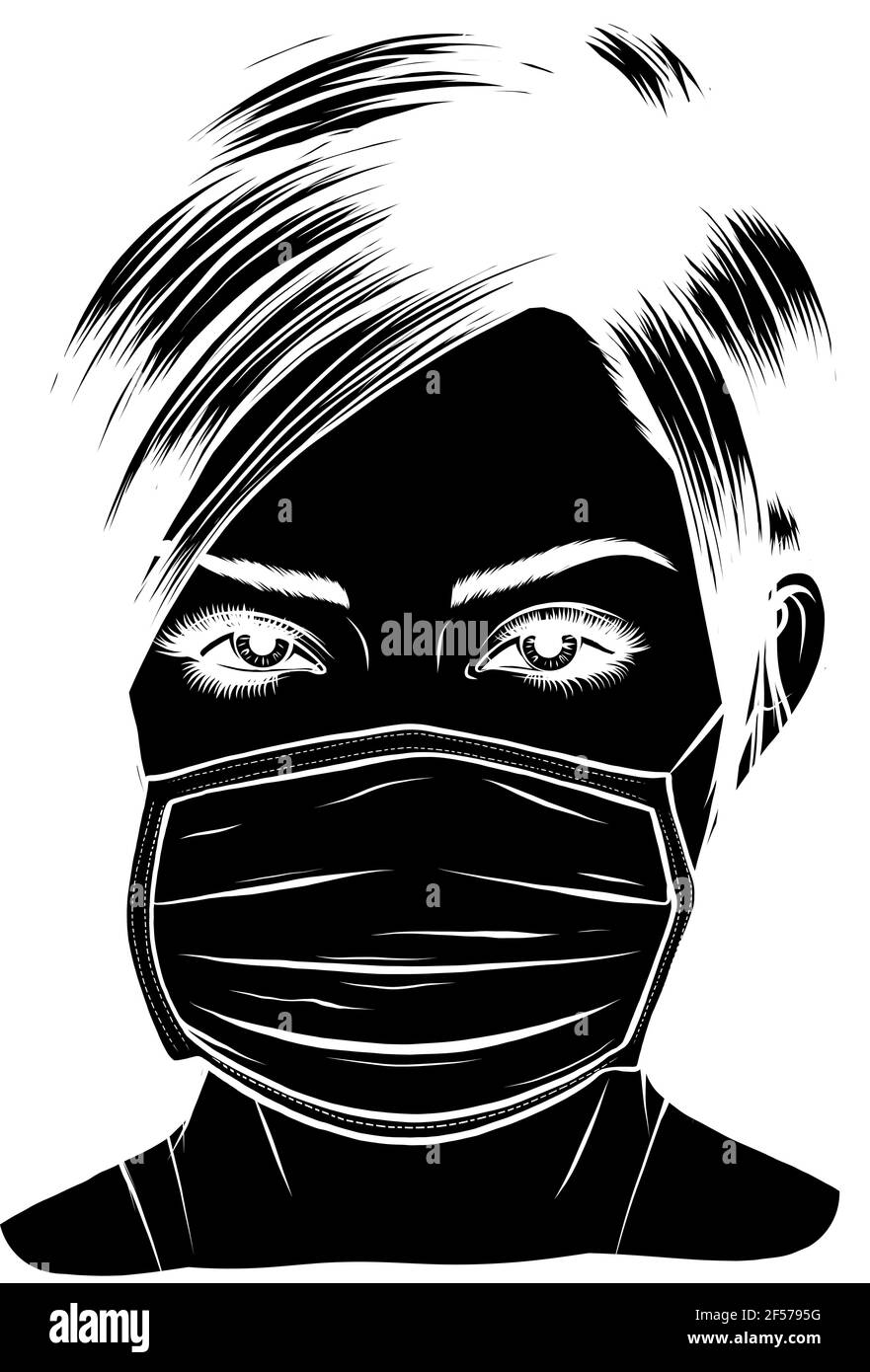 black silhouette of girl with medical surgical face mask. Vector illustration Stock Vector Image