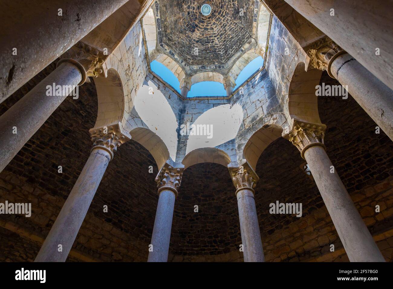 Ancient arabic and roman bath with columns in Girona, Catalonia Spain ...