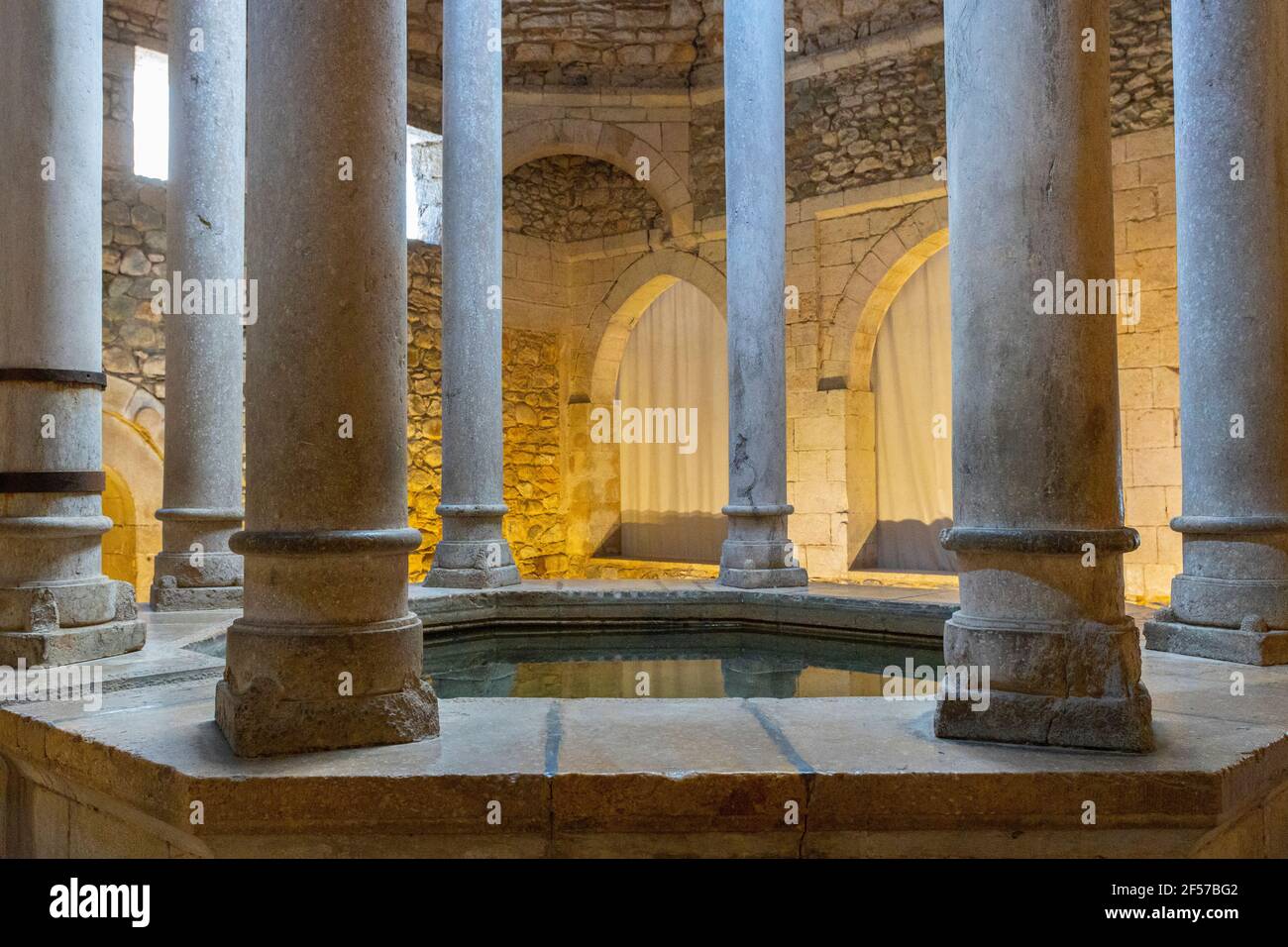 Ancient arabic and roman bath with columns in Girona, Catalonia Spain Stock Photo