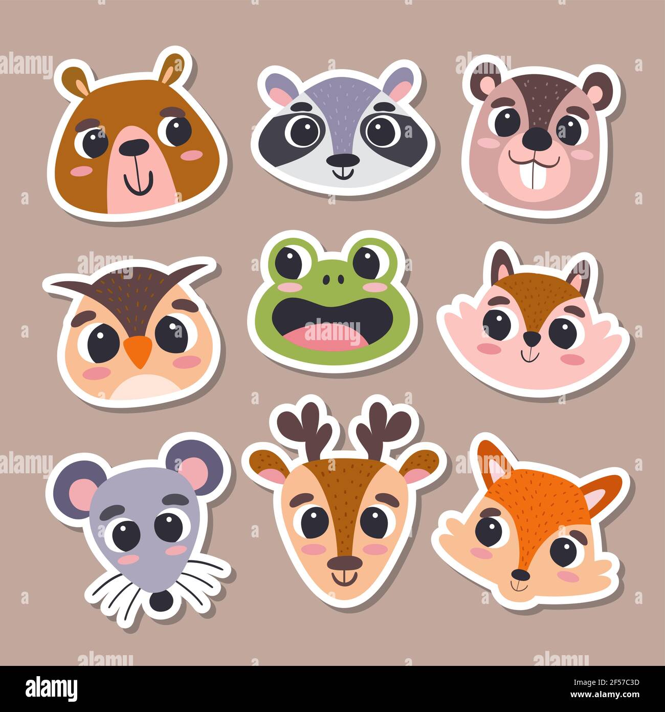 Animal stickers in cartoon style. Collection of cute forest animal heads.  Vector illustration Stock Vector Image & Art - Alamy