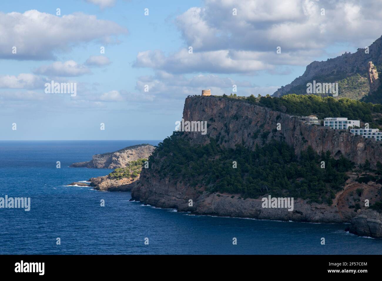 Port de Sóller village and the port of the town of Sóller, in Mallorca, in the Balearic Islands, Spain. Serra de Tramuntana UNESCO World Heritage Site Stock Photo