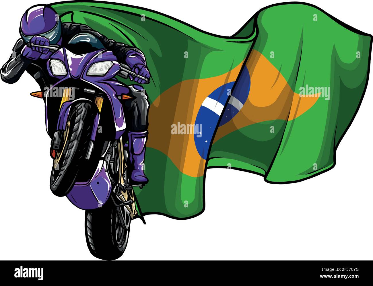 cornering motorbike racer with brazil flag vector Stock Vector