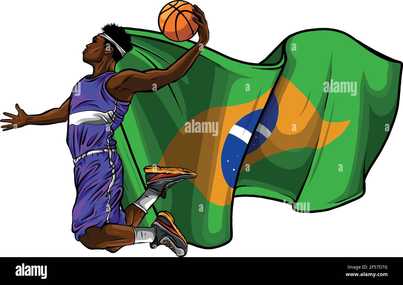 vector cartoon basketball player with brazil flag Stock Vector