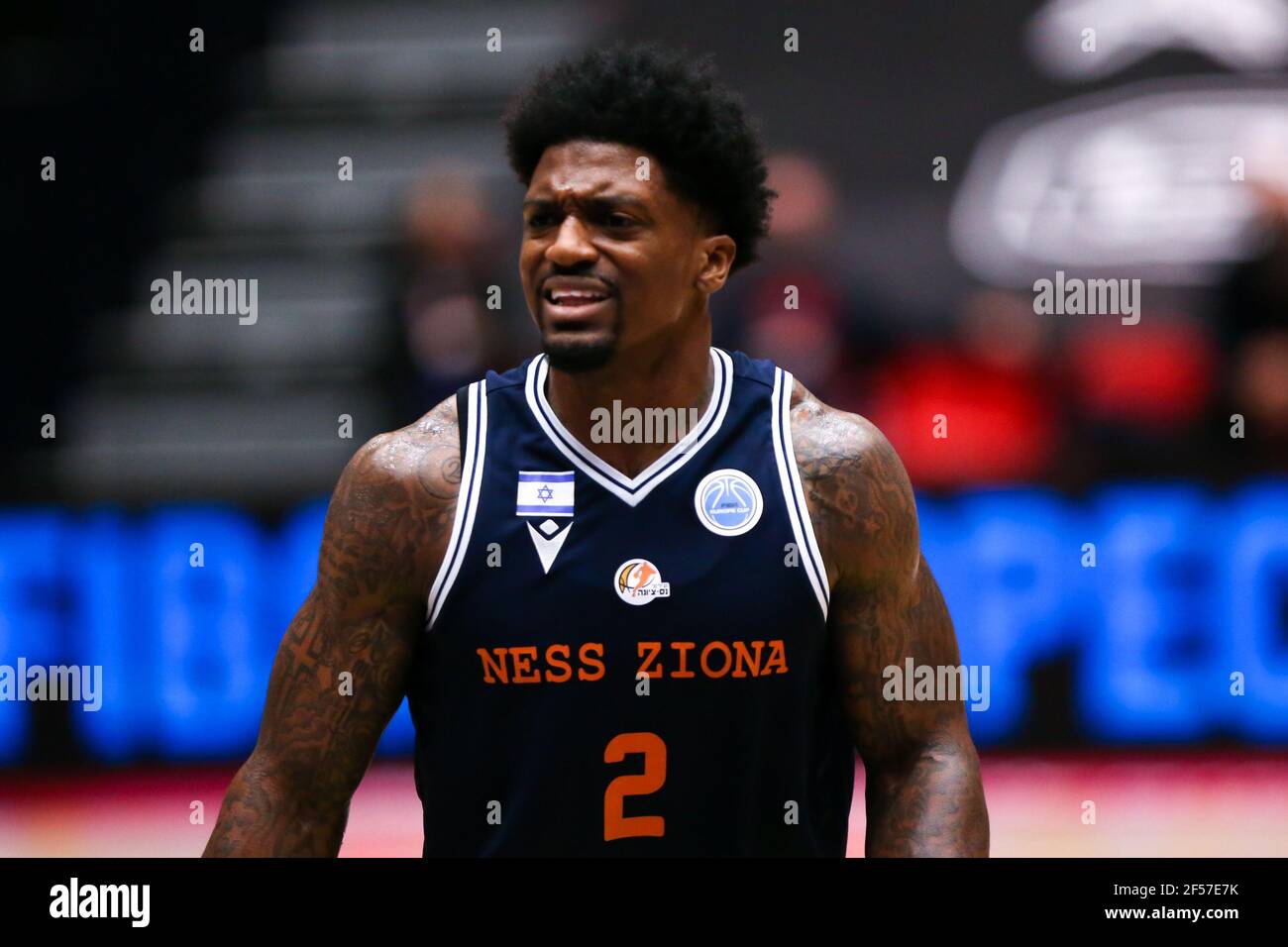 DEN BOSCH, NETHERLANDS - MARCH 24: Patrick Miller of Ironi Ness Ziona during the Fiba Europe Cup game between Ironi Ness Ziona and BC Kyiv Basket at Maaspoort on March 24, 2021 in Den Bosch, Netherlands (Photo by Rene Nijhuis/Orange Pictures)*** Local Caption *** Patrick Miller Stock Photo