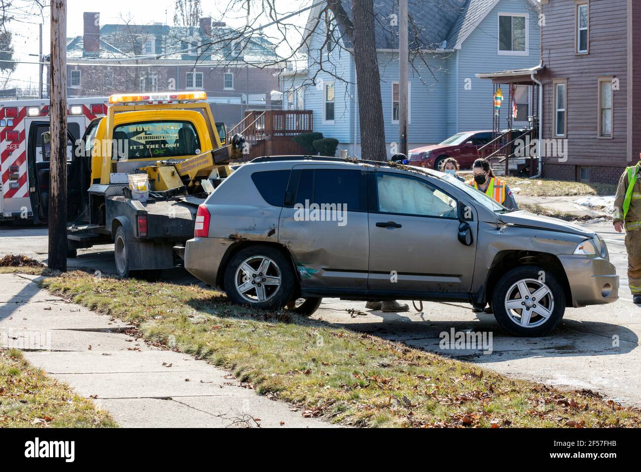 Auto accident, roll-over, Saginaw, MI, USA, by James D Coppinger/Dembinsky Photo Assoc Stock Photo