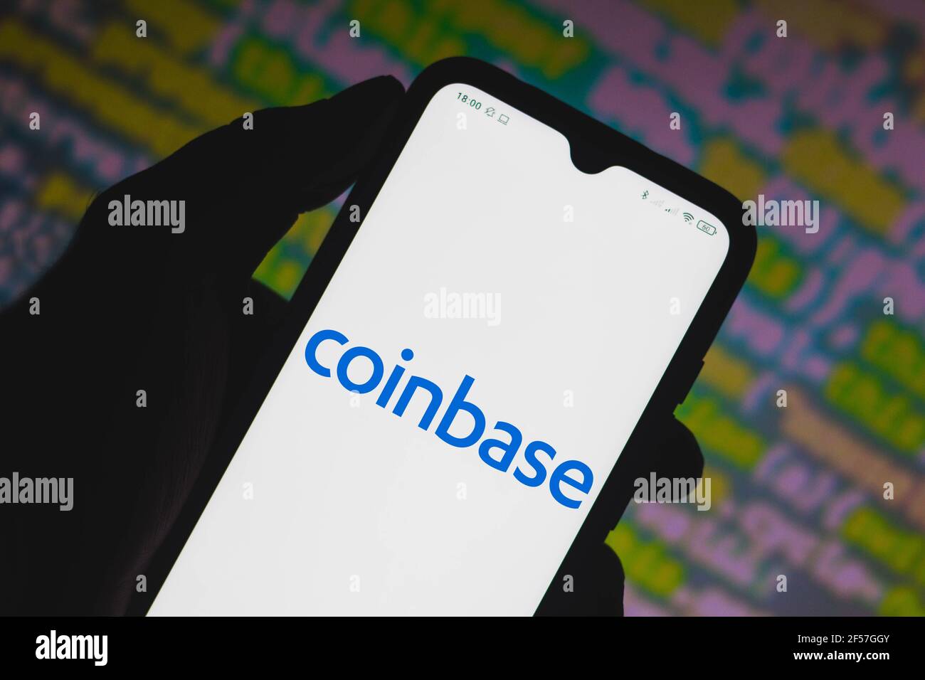 In this photo illustration a Coinbase logo seen displayed on a smartphone. (Photo by Rafael Henrique / SOPA Images/Sipa USA) Stock Photo