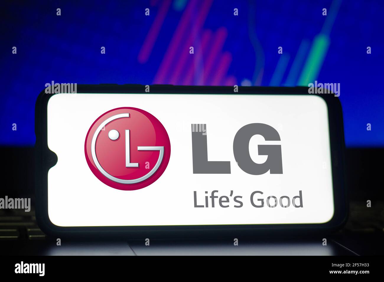 In this photo illustration a LG logo seen displayed on a smartphone. (Photo by Rafael Henrique / SOPA Images/Sipa USA) Stock Photo