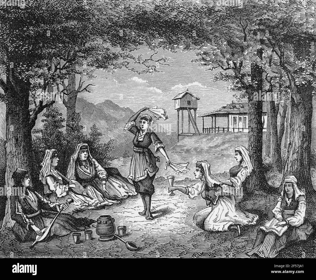 Life in the Georgian countryside,Georgia, Caucasus, Georgia, Asia, wood engraving, Wien. Leipzig 1881 Stock Photo