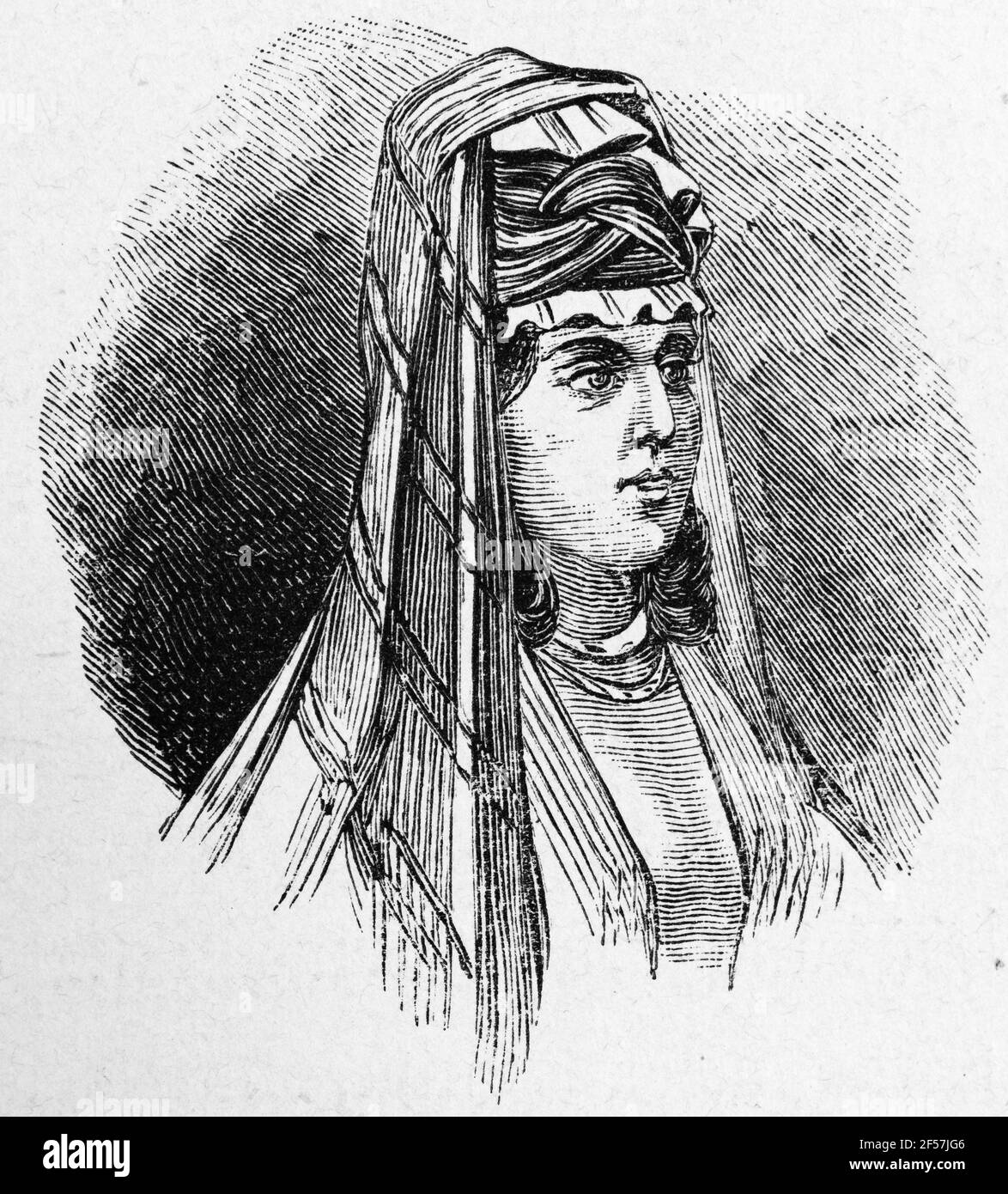 Young Tartar woman form Eastern Armenia, wood engraving, Wien. Leipzig 1881 Stock Photo