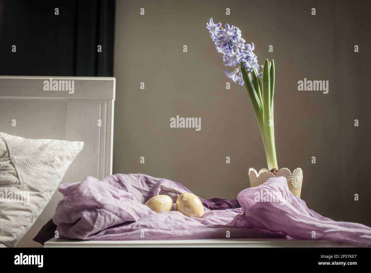 easter spring still life with eggs neutral colors Stock Photo