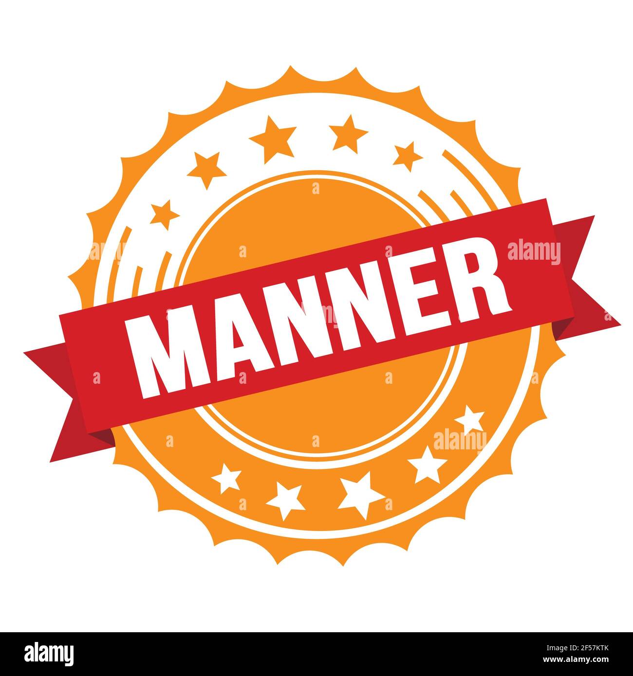 MANNER text on red orange ribbon badge stamp Stock Photo - Alamy