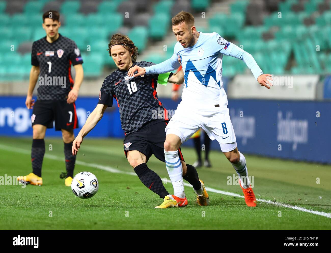 Soccer Football World Cup Qualifiers Europe Group H Slovenia V Croatia Stozice Stadium Ljubljana Slovenia March 24 21 Croatia S Luka Modric In Action With Slovenia S Sandi Lovric Reuters Borut Zivulovic Stock Photo Alamy