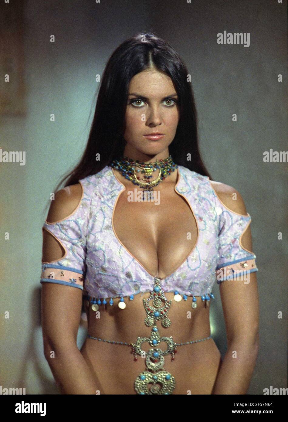 CAROLINE MUNRO Portrait as Margiana in THE GOLDEN VOYAGE OF SINBAD 1973 director STUART HESSLER story Brian Clemens and Ray Harryhausen screenplay Brian Clemens creator of special visual effects Ray Harryhausen (Dynarama) costume design Vereena Coleman and Gabriella Folk music Miklos Rozsa producers Ray Harryhausen and Charles H. Schneer Ameran Films / Morningside Productions / Columbia Pictures Stock Photo