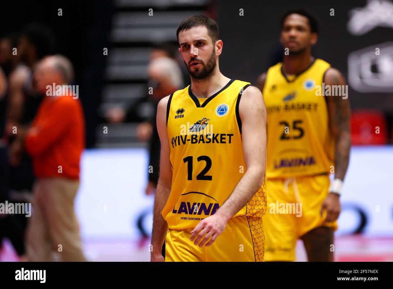 DEN BOSCH, NETHERLANDS - MARCH 24: Pavlo Krutous of BC Kyiv Basket looks dejected during the Fiba Europe Cup game between Ironi Ness Ziona and BC Kyiv Basket at Maaspoort on March 24, 2021 in Den Bosch, Netherlands (Photo by Rene Nijhuis/Orange Pictures)*** Local Caption *** Pavlo Krutous Stock Photo