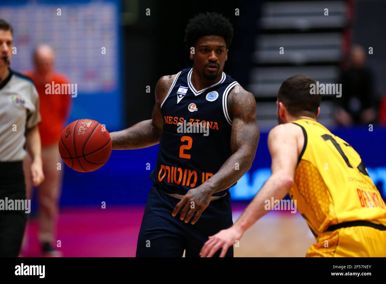 DEN BOSCH, NETHERLANDS - MARCH 24: Bruce Anthony Massey JR of BC Kyiv Basket and Pavlo Krutous of BC Kyiv Basket during the Fiba Europe Cup game between Ironi Ness Ziona and BC Kyiv Basket at Maaspoort on March 24, 2021 in Den Bosch, Netherlands (Photo by Rene Nijhuis/Orange Pictures)*** Local Caption *** Patrick Miller, Pavlo Krutous Stock Photo