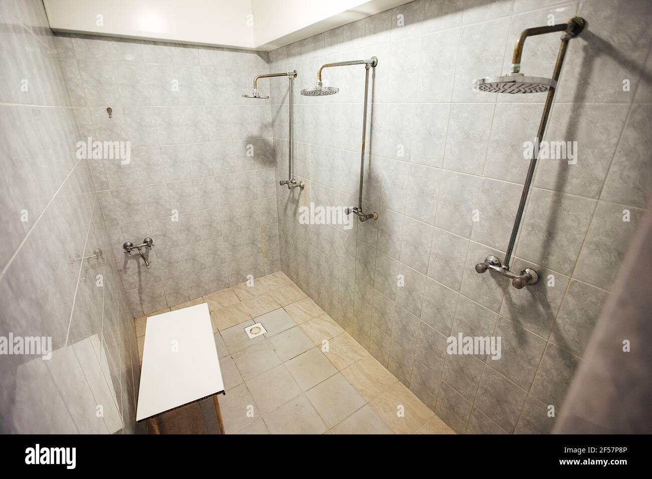 shower stall in the room of an inexpensive hotel Stock Photo