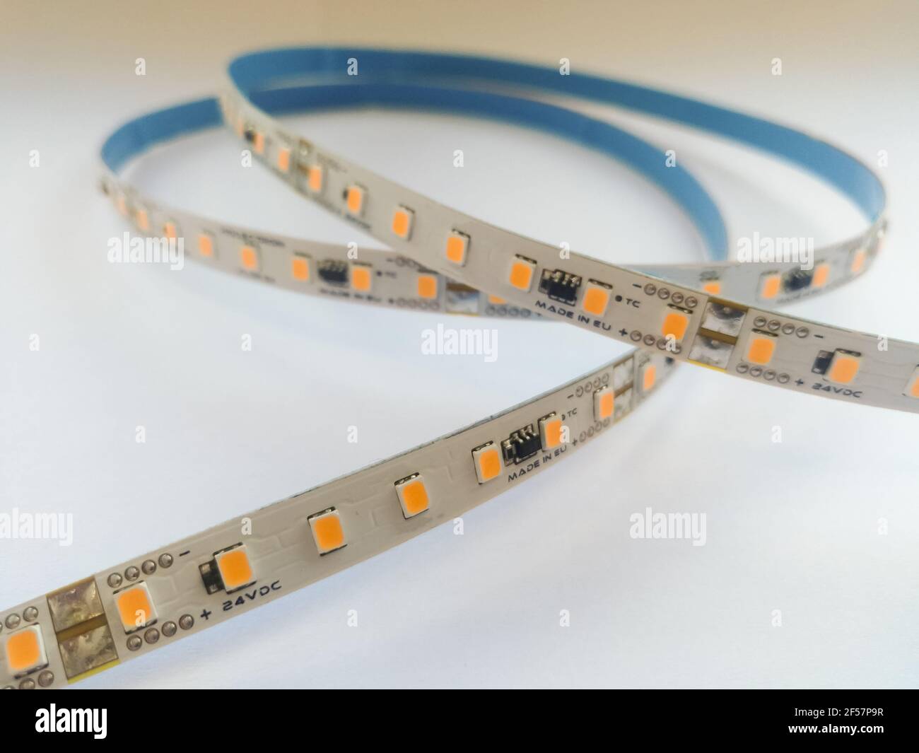 Flexible light emitting diode LED strip for various lighting installation as mood light isolated on the white background Stock Photo