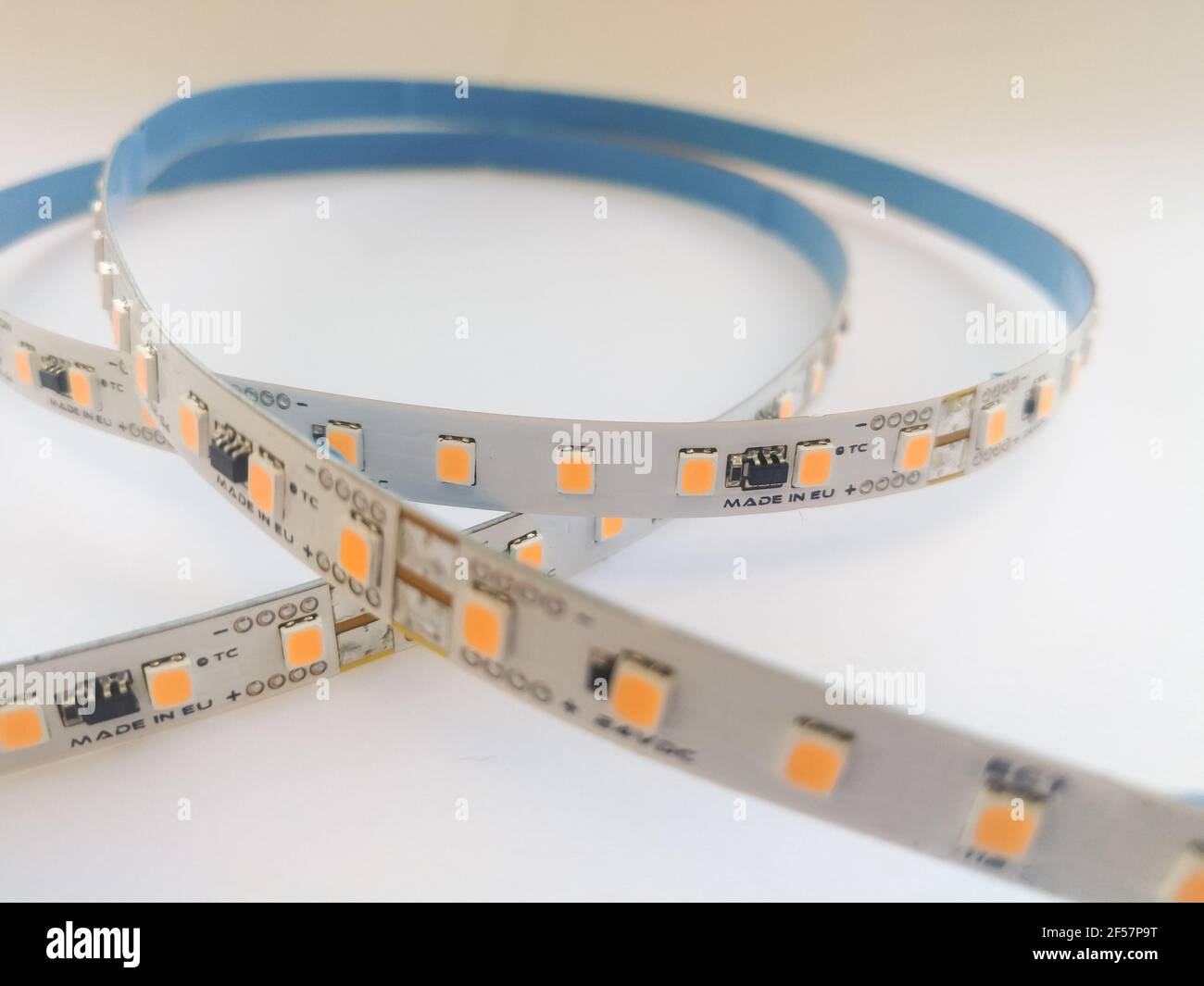 Flexible light emitting diode LED strip for various lighting installation as mood light isolated on the white background Stock Photo