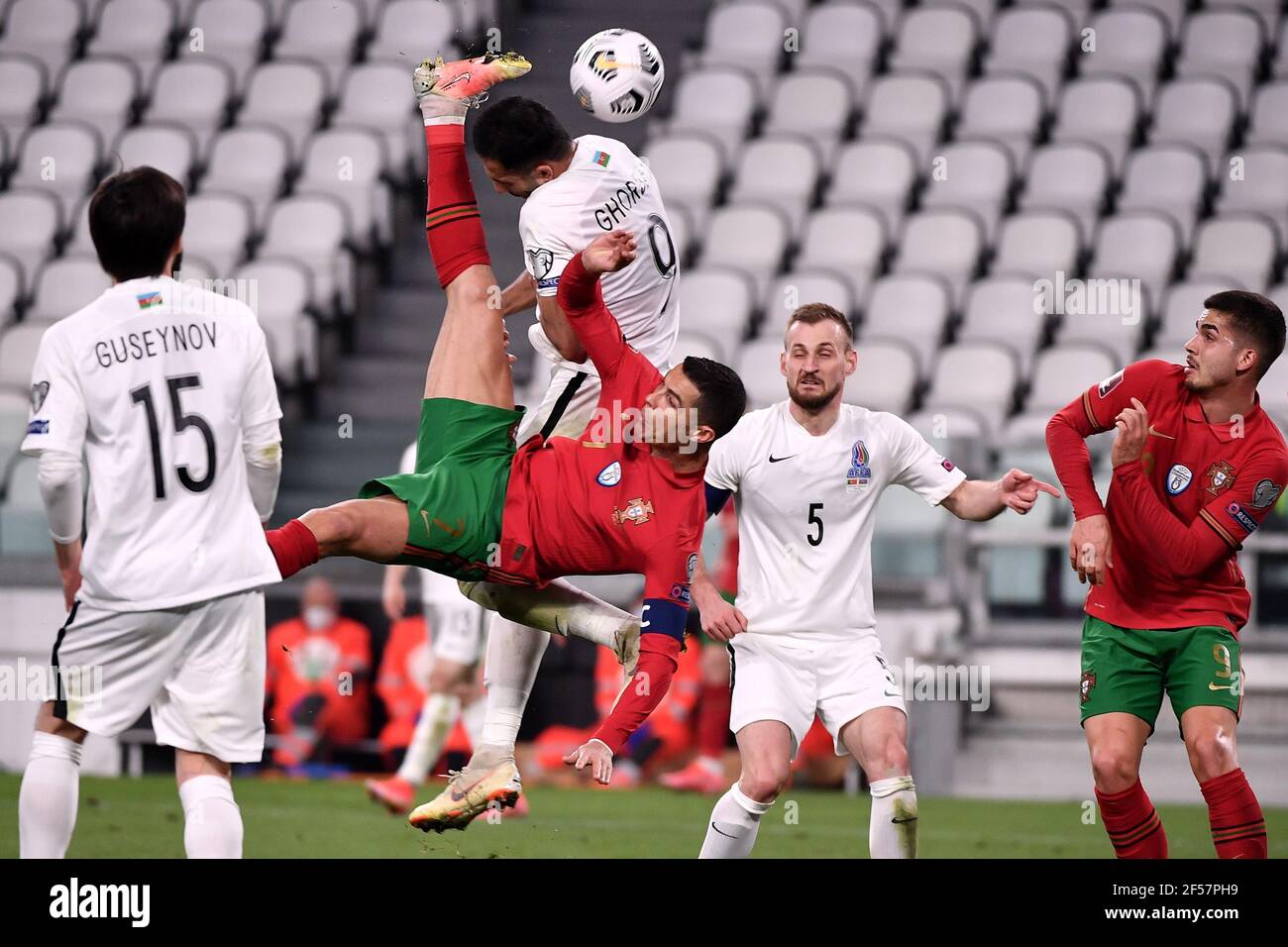 Reggio Emilia Italy 24th Mar 2021 Bicycle Kick Of Cristiano Ronaldo Of Portugal During The Fifa World Cup Qatar 2022 Qualification Football Match Between Portugal And Azerbaijan At Juventus Stadium In Torino