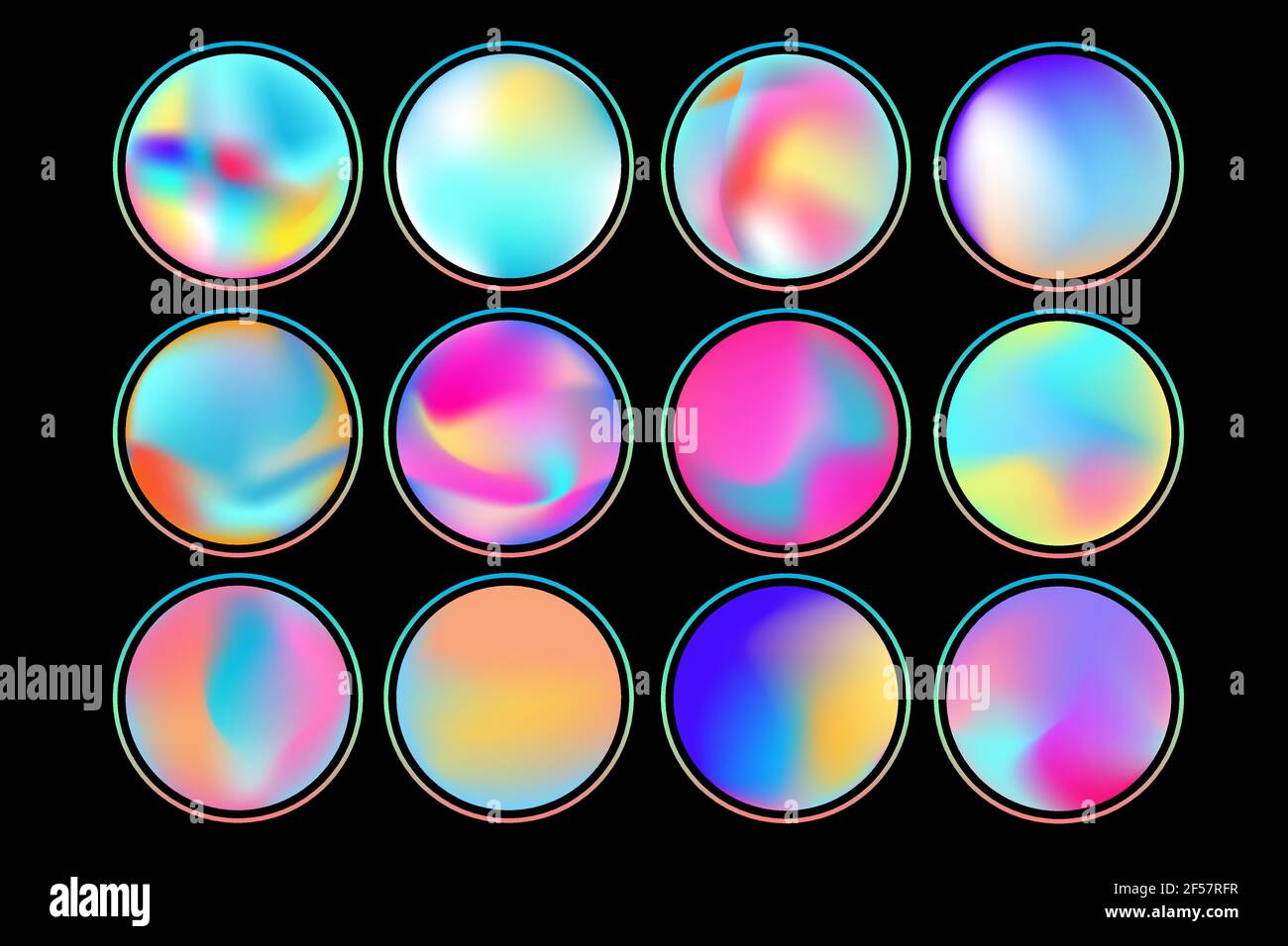 Circle colorful gradient vector icons. Abstract minimal round bright background Stock Vector