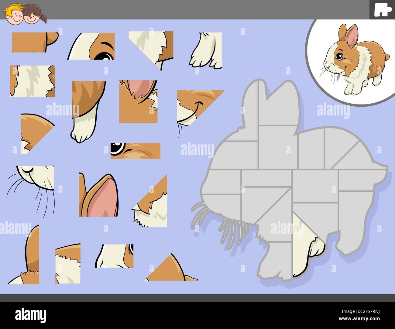 Cartoon illustration of educational jigsaw puzzle game for children ...