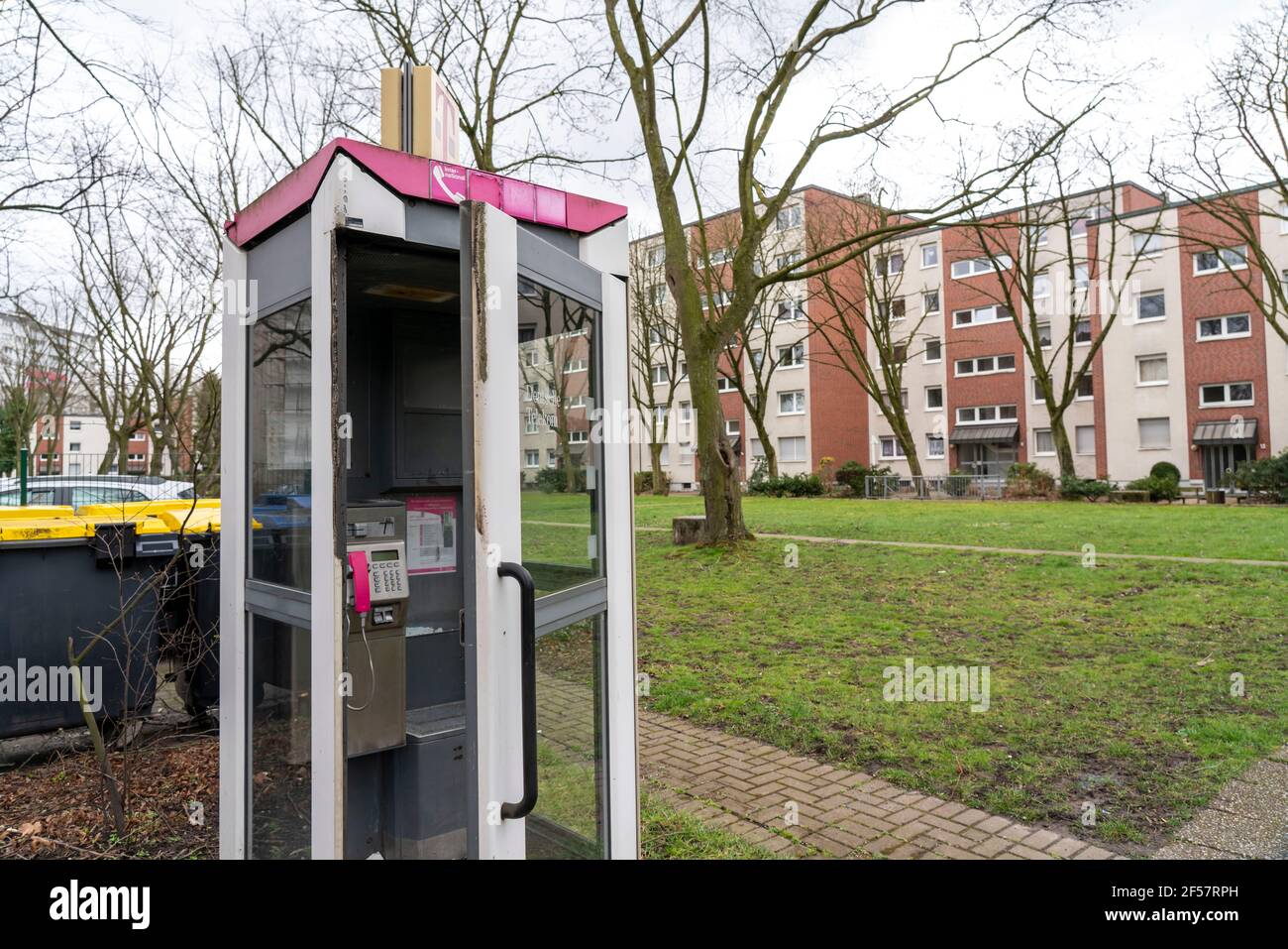 Deutsche Telekom telephone booth in the Hochheide district of Duisburg, NRW, Germany, Stock Photo
