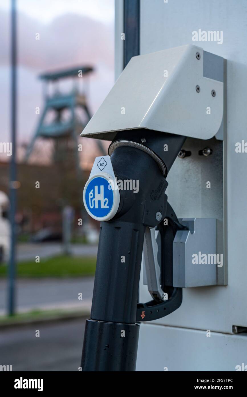 Hydrogen filling station, at the Hydrogen Competence Centre Hertern, h2Herten, on the site of the disused Ewald mine in Herten, NRW, Germany. Stock Photo