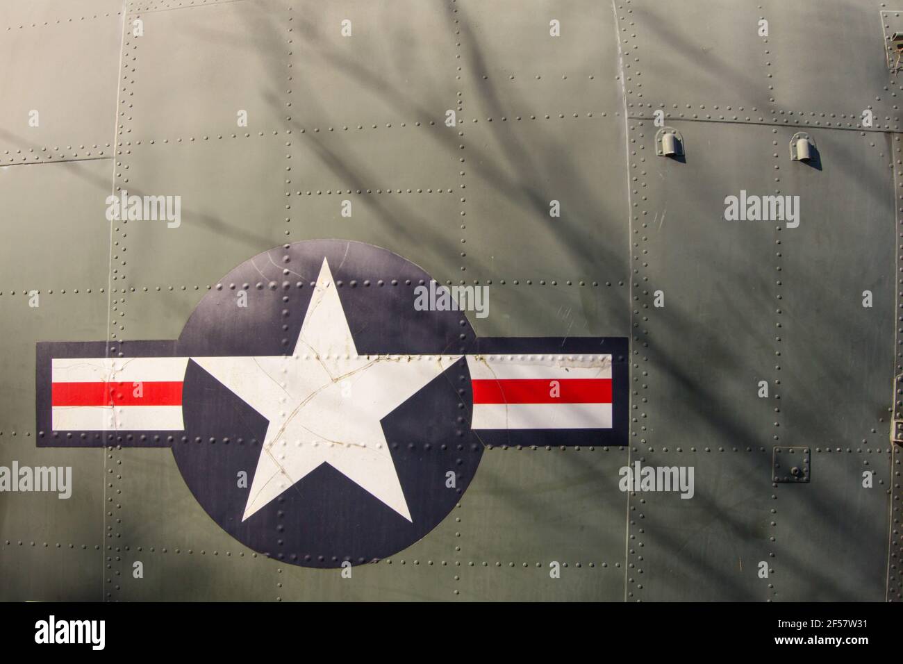 Symbol for the Allied Forces on the side of a vintage World War II navy fighter. Stock Photo