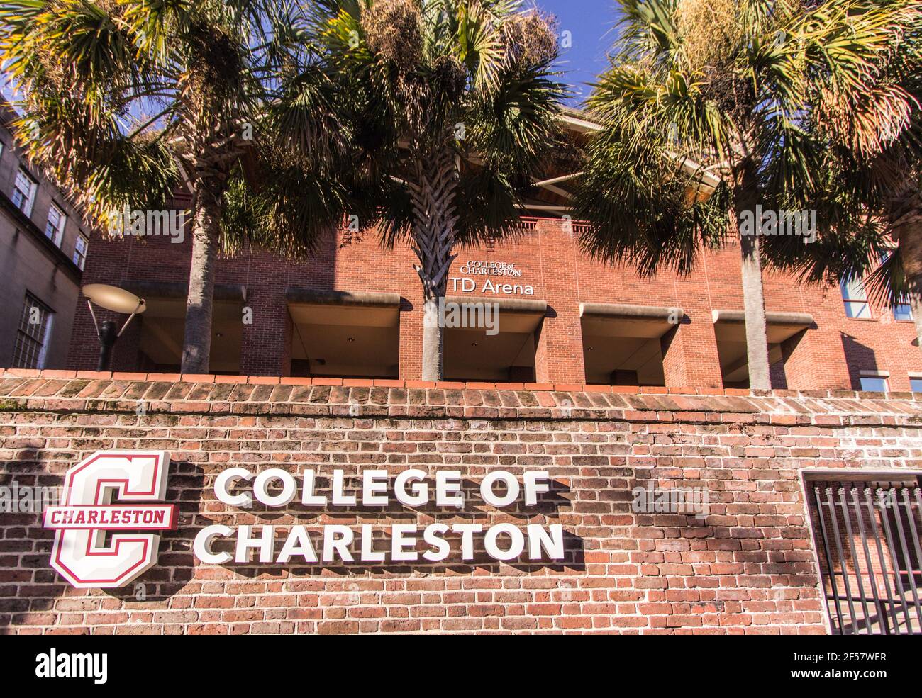 Exterior of the College of Charleston located in historic downtown Charleston. The college was founded in 1770 and is one of the oldest in America. Stock Photo