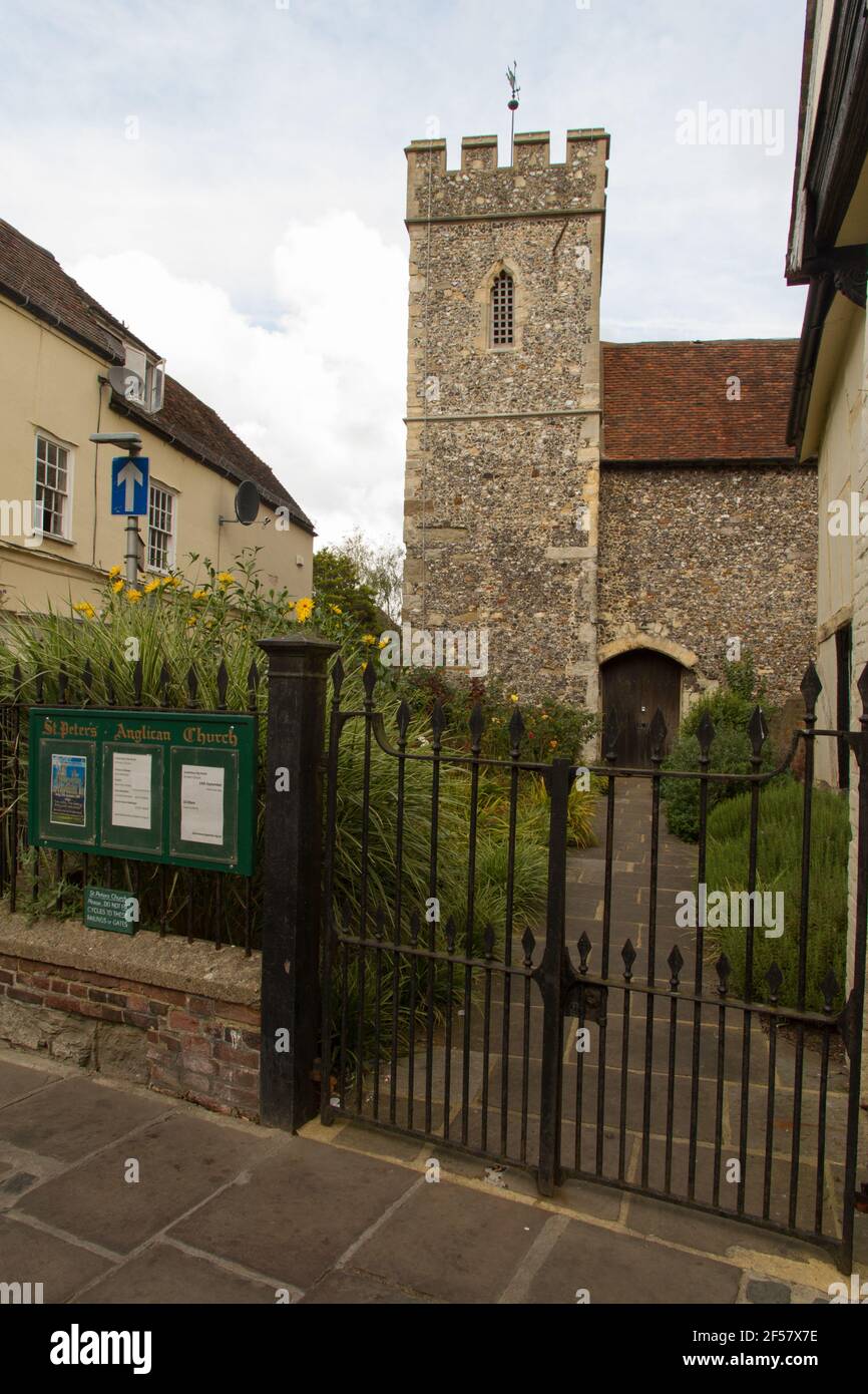 Tower and door of St Peter Church at Canterbury Stock Photo