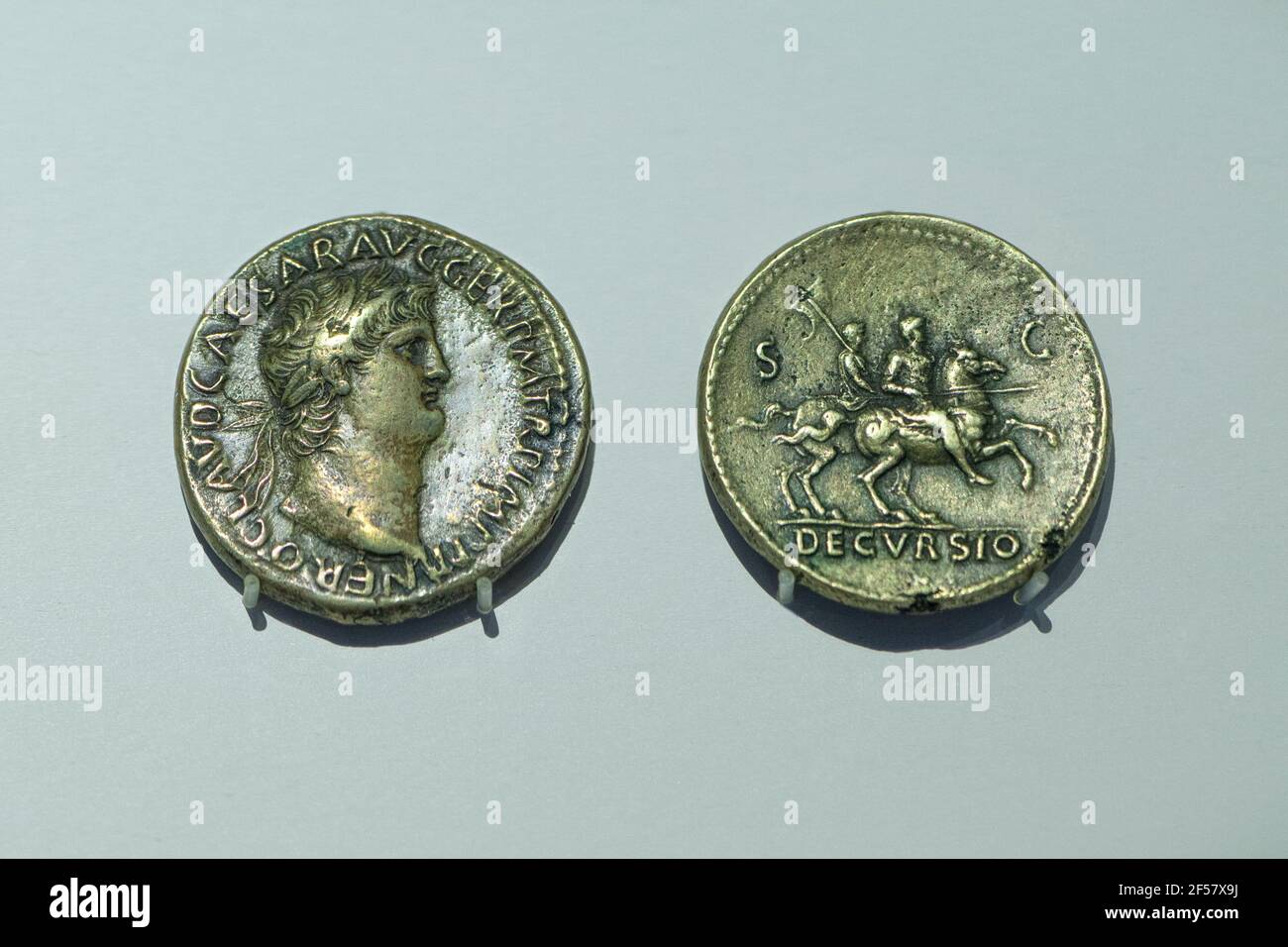 Nero sestertii. Orichalcum. Circa 65. MAN, Madrid Stock Photo