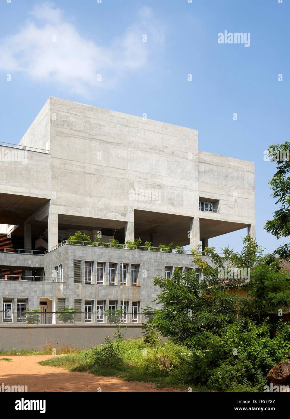 Early morning exterior facade view. Vijayawada School of Planning And