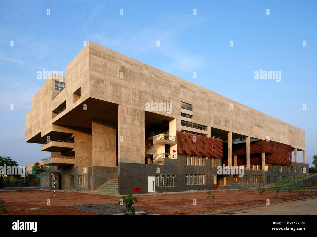 Exterior facade view in early evening. Vijayawada School of Planning