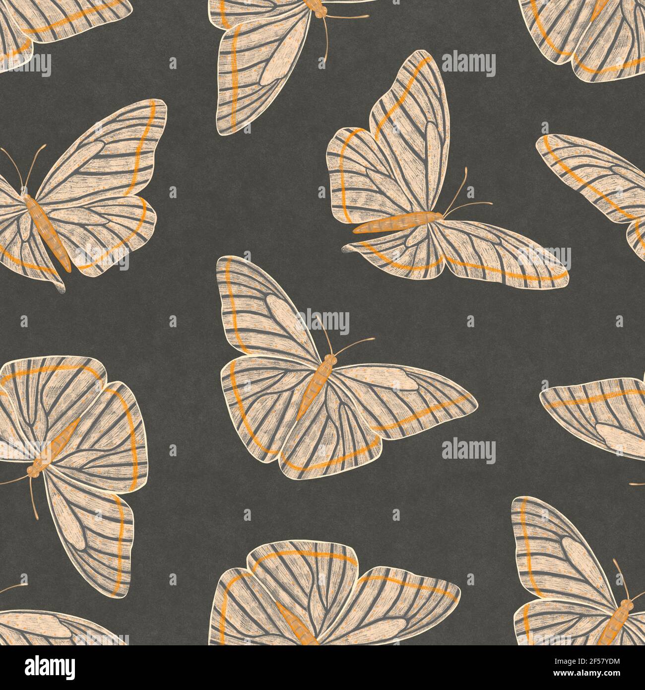 Butterflies on a black background. Seamless pattern with motley ...