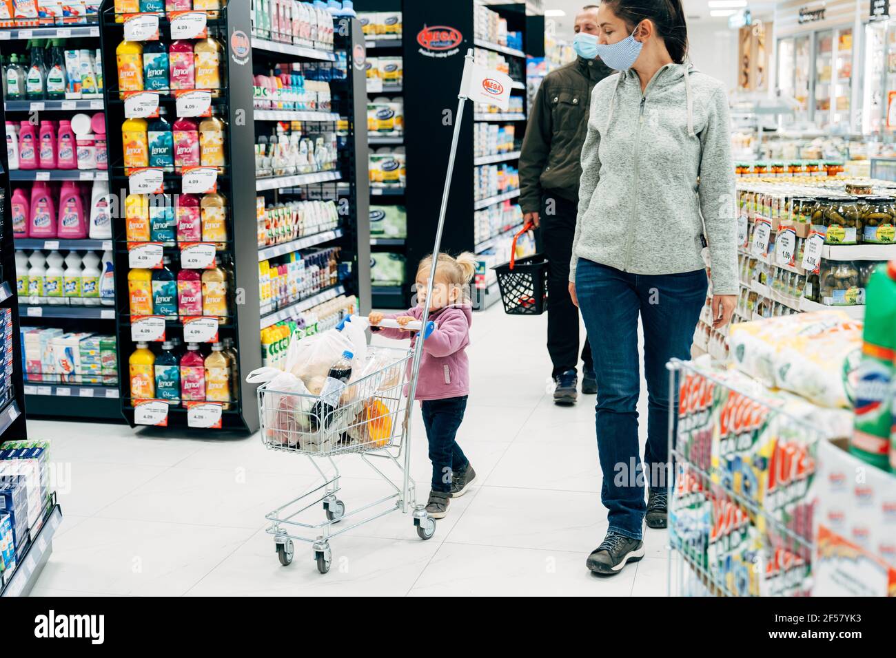 Budva, Montenegro - 17 march 2021: A child with a small trolley in the  supermarket, go shopping with his mother. The family goes shopping Stock  Photo - Alamy