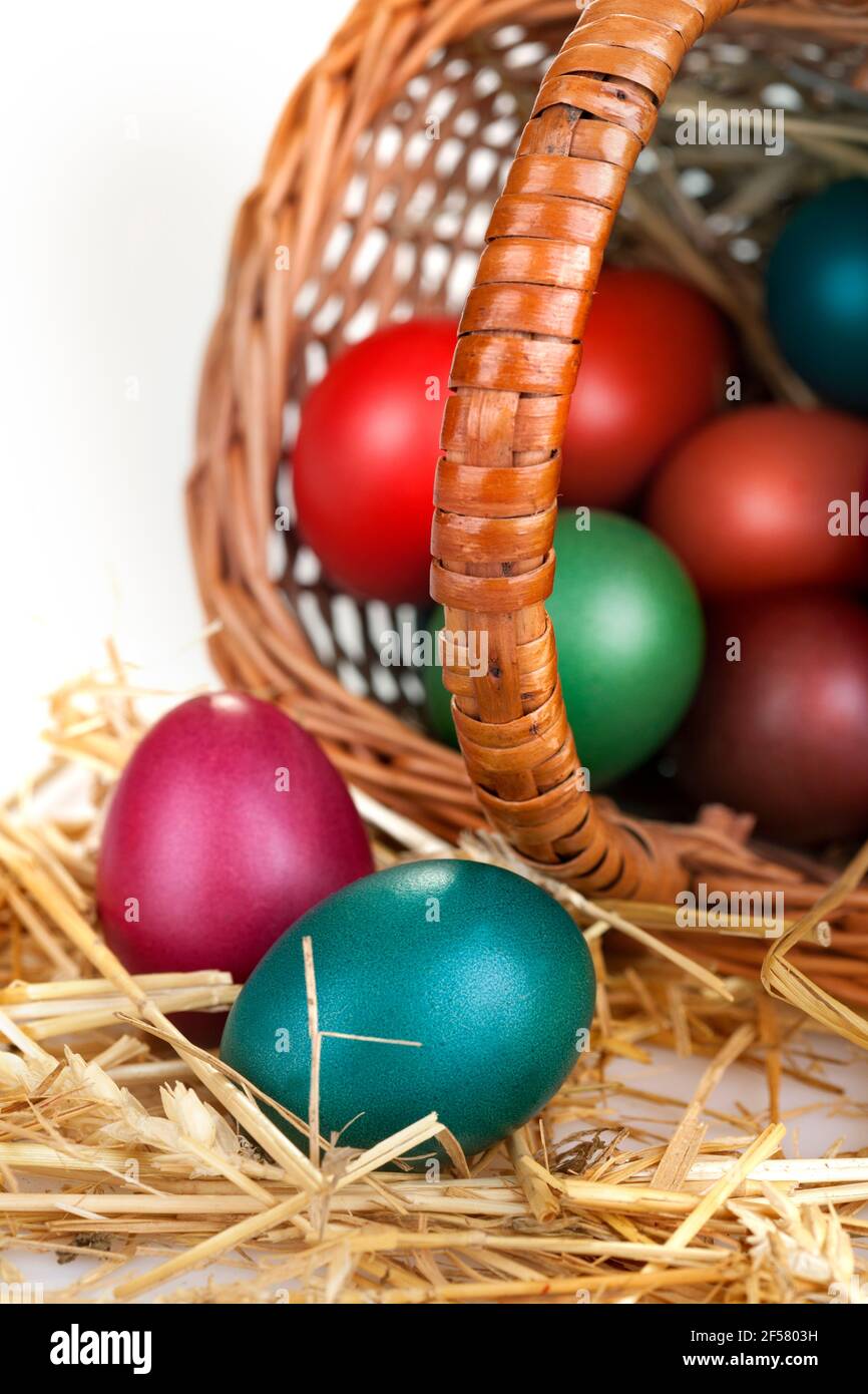 Free range eggs colorfully eggs painted for Easter Stock Photo