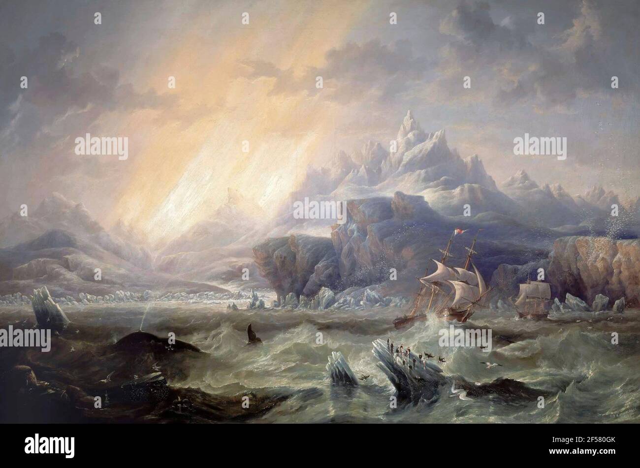 HMS Erebus and Terror in the Antarctic - James Wilson Carmichael, 1847 Stock Photo