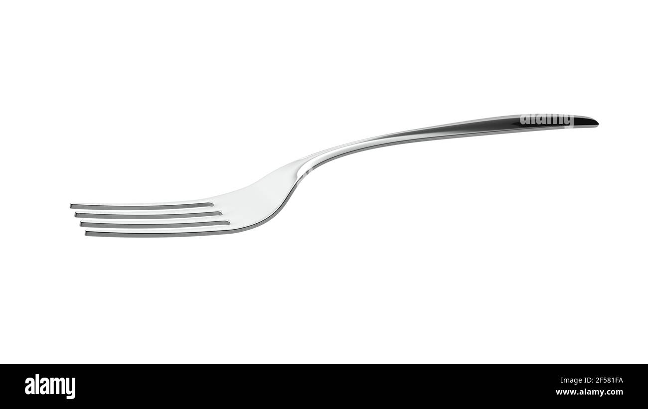 Silver fork isolated on white. 3d illustration. Single object. Stock Photo