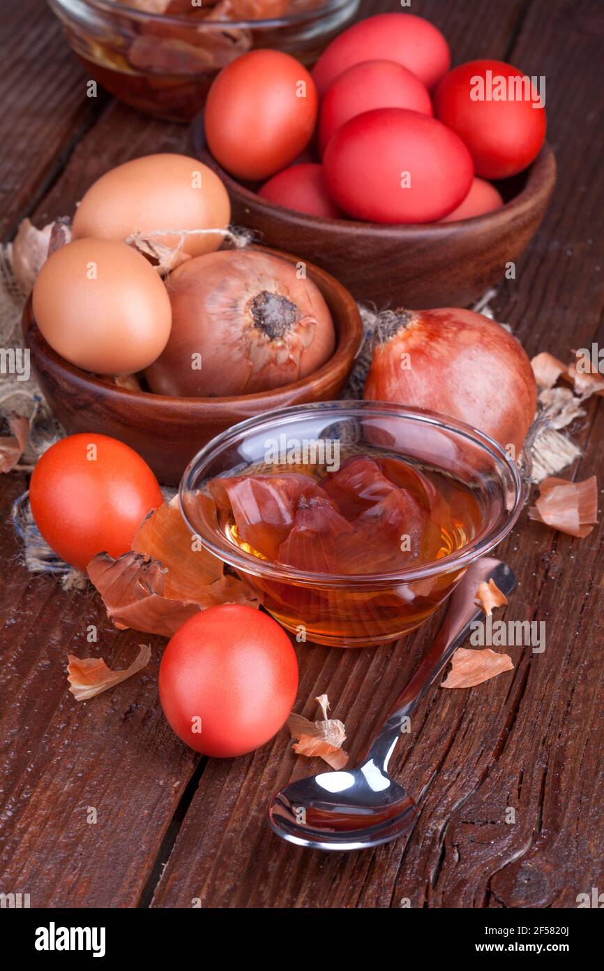 Traditional painting eastern eggs with herbal pigments Stock Photo