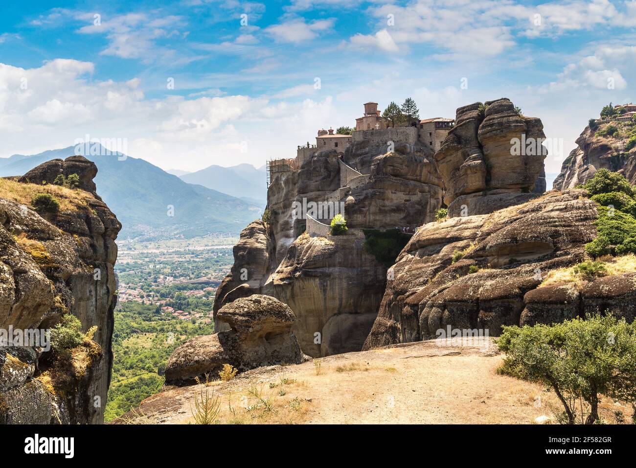 Monasteries on the top of rock in a beautiful summer day in Meteora ...